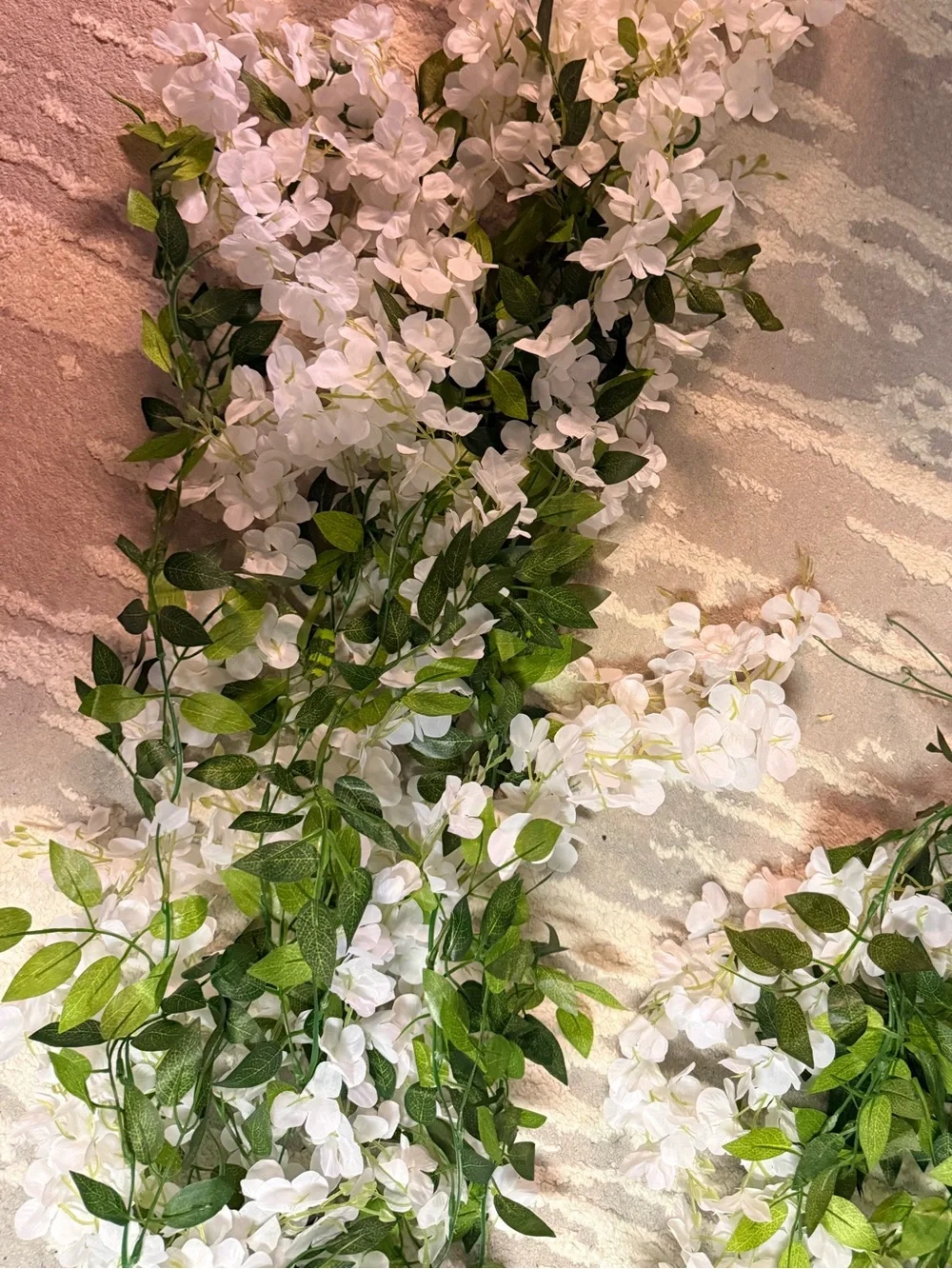 White Faux Flower Garland with Green Leaves - Home Accents 5 pieces